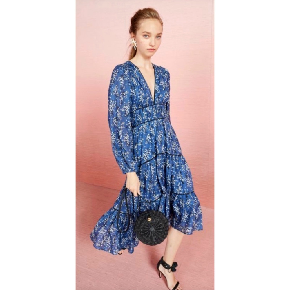 Ulla Johnson 2 Joan $479 Silk Cotton Puff Sleeve Midi Dress Cottagecore Coquette - Picture 4 of 12
